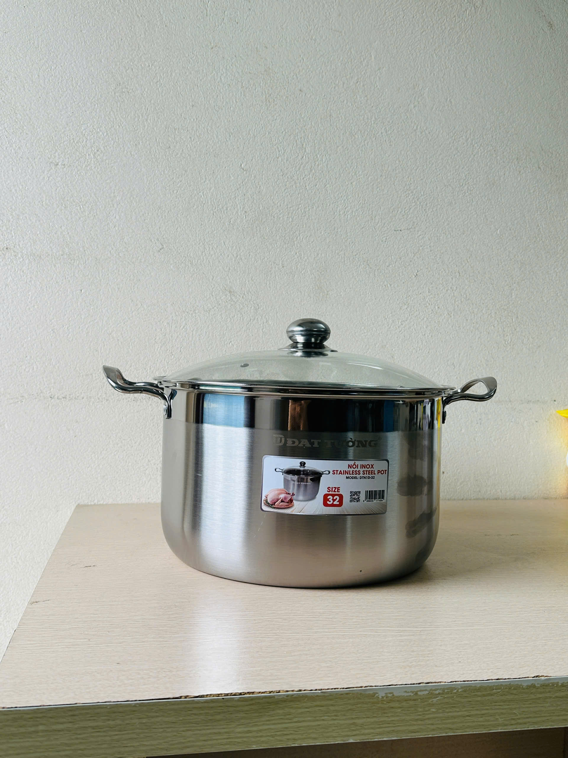 Nồi Luộc Gà Nồi Inox Xịn 430 Nguyên Khối Chống Rỉ Nắp Kính Size 32cm Tay Cầm Chắc Chắn