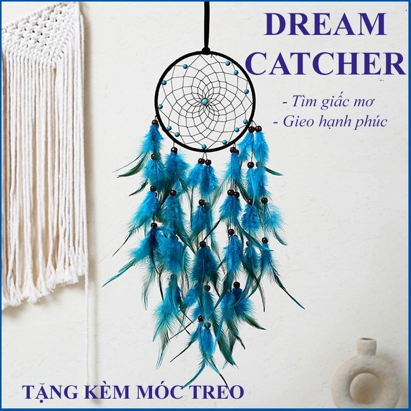 Dreamcatcher Đính Lông Vũ Có Đèn Led Trang Trí Phòng Ngủ Phòng Khách Tặng Kèm Móc Dán Tường