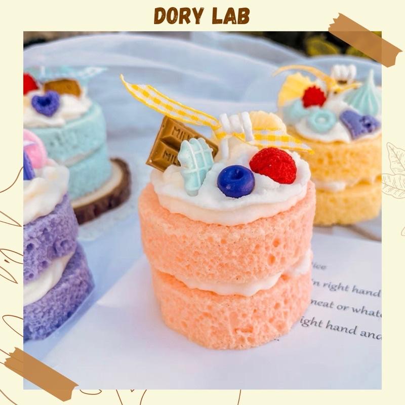 Nến Thơm Bánh Kem 2 Tầng Mix Topping Màu Pastel Handmade, Quà Tặng Sinh Nhật - Dory Lab