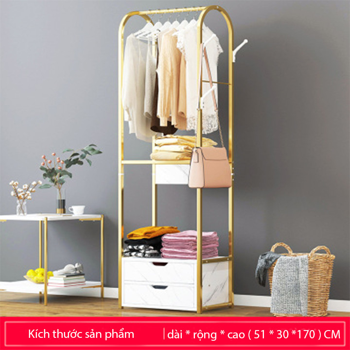 Tủ Quần Ao 2 Ngăn Keo Gỗ Khung Sắt Mạ Vang đẹp Tủ Kệ để đồ Phụ Kiện Co Gia Treo Quần Ao Tui Xach Thong Minh Tủ đầu Giường