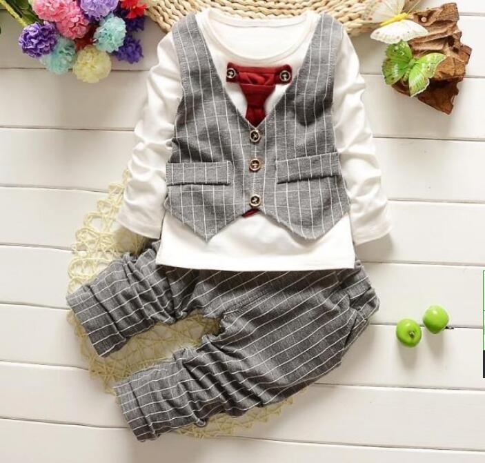 BibiCola Mùa Xuân Cho Bé Bộ Quần Áo Thu Đông Cotton Quý Ông Trang Phục Trẻ Sơ Sinh Bé Trai Quần Áo Chính Thức Đầu + Tay Và Quần Phù Hợp Với Áo Cho toddle