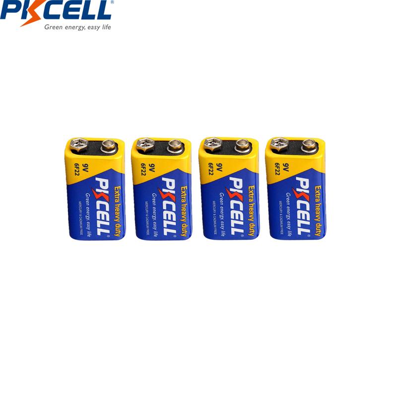 4PC PKCELL 9V 6F22 Pin Kẽm Carbon siêu nặng Pin 9 Volt Tương đương với pin CR9V ER9V 6LR61 cho nhiệt điện tử Điện áp danh định: 9V