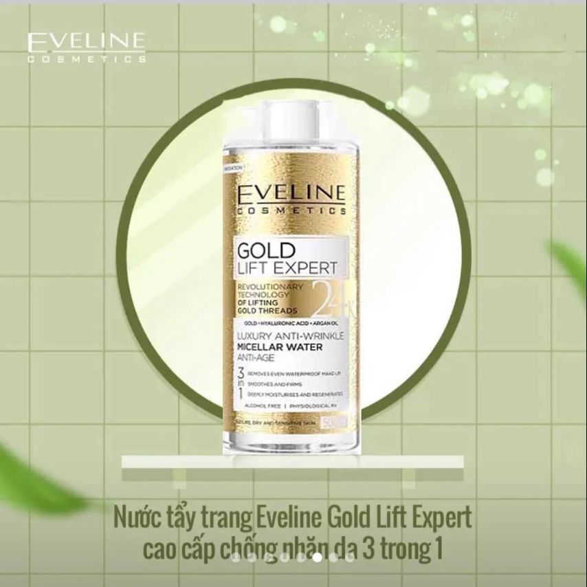 [ Tặng serum eveline 3% ] Nước tẩy trang Eveline Gold Lift Expert cao cấp chống nhăn da 3 trong 1 500ML