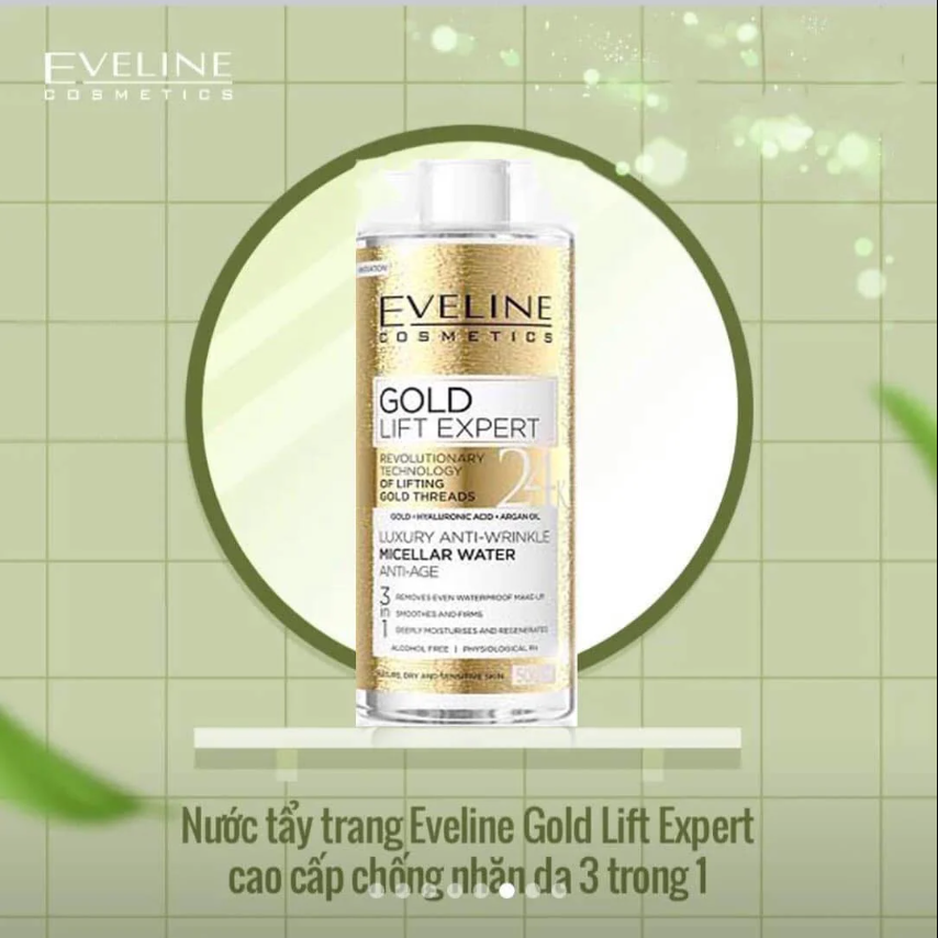 Nước tẩy trang Eveline Gold Lift Expert cao cấp chống nhăn da 3 trong 1 - chai 500ML