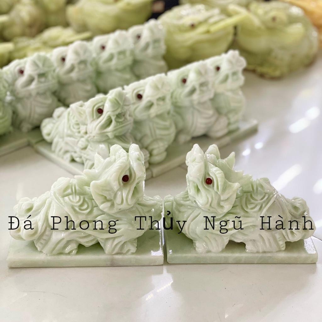 Cặp Tỳ Hưu Phong Thủy Đá Trắng Xanh Có Đế - Dài 15cm