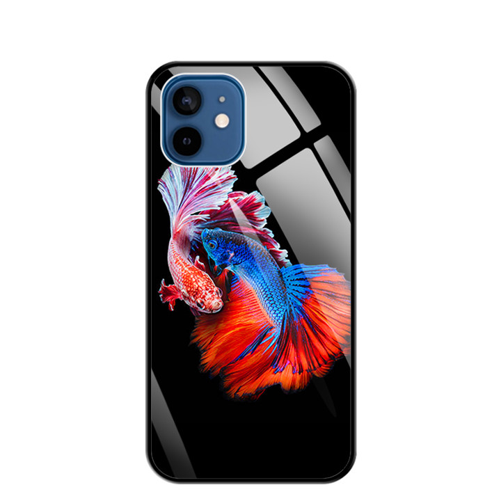 Ốp Lưng Kính Cường Lực Cho Điện Thoại IPHONE 12 / 12 PRO - 0222 FISHCOUPLE - Hàng Chính Hãng