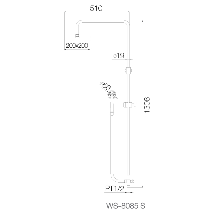 Bộ sen cây phun mưa nóng lạnh,bát sen vuông 8 WS-8085S INOX SUS 304