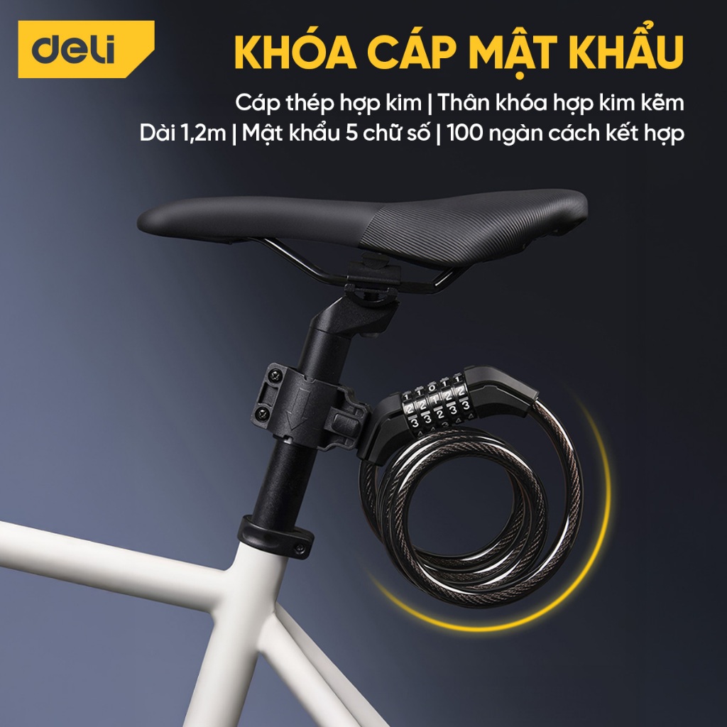 Khóa xe đạp xe máy Deli Cao Cấp - Khóa mật mã dạng 4-5 chữ số siêu an toàn chống trộm