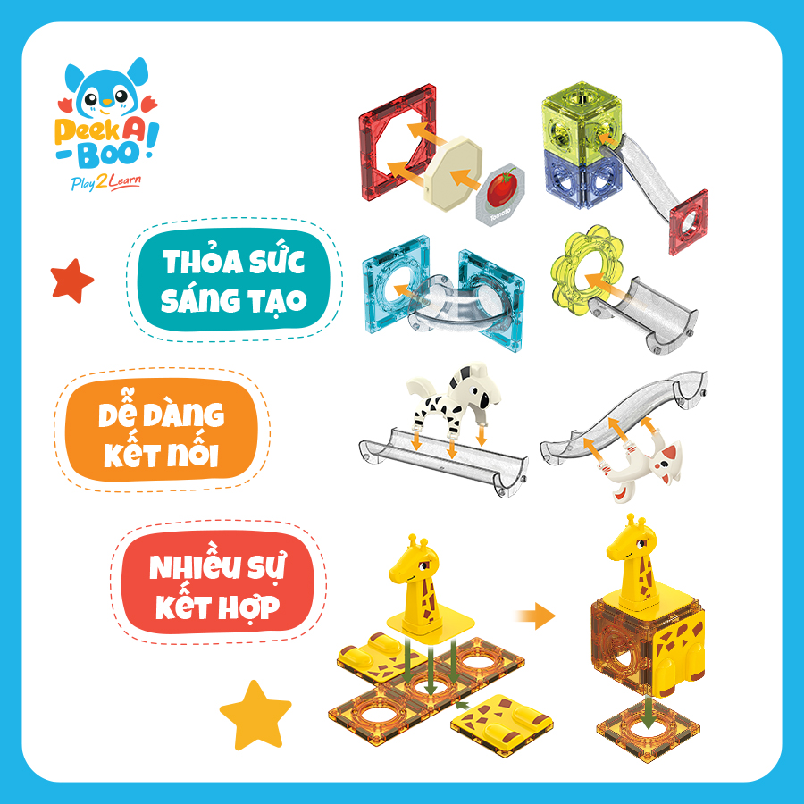 Đồ Chơi Steam Xếp Hình Nam Châm Động Vật 104 Chi Tiết PEEK A BOO PAB045