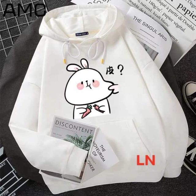 Áo hoodie thỏ trắng bẹo má 5D DA