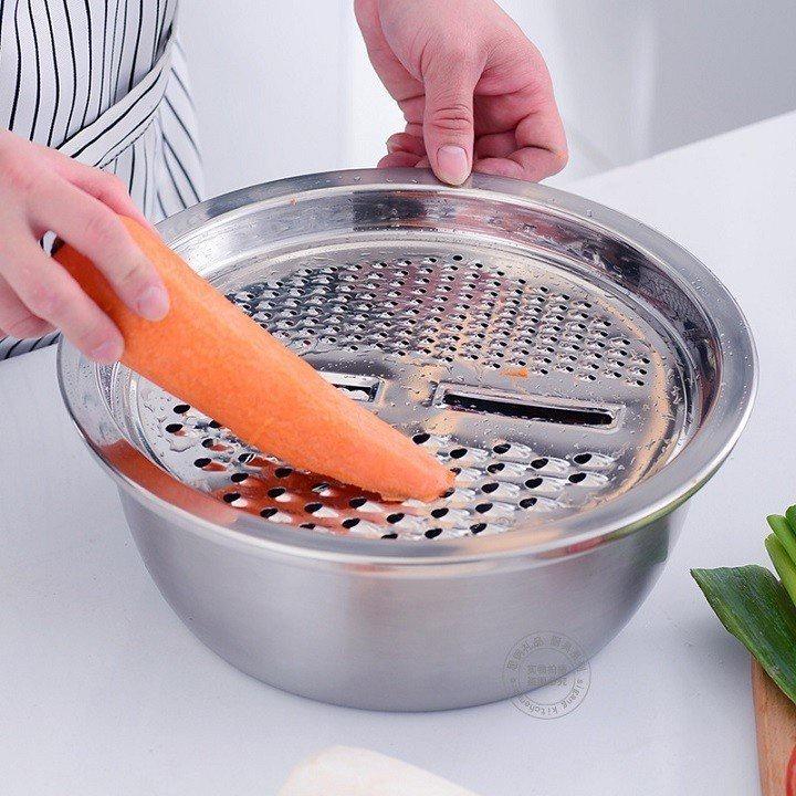 Bộ Thau, Rổ, Nạo Bào Cắt Rau Củ 3 Món Inox Tiện Lợi