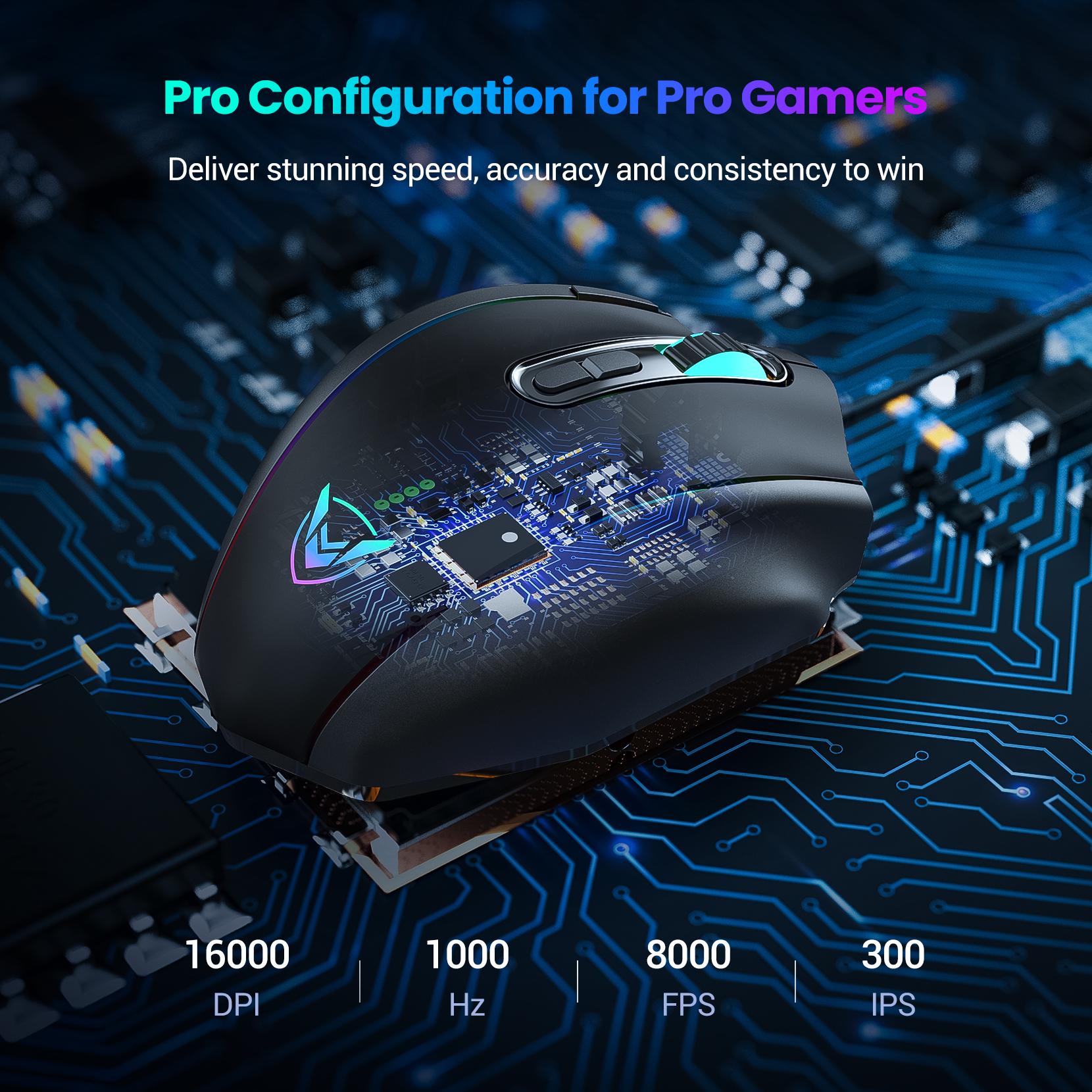 PICTEK Quang Cao Cấp Chuột Chơi Game Chuyên Nghiệp RGB Backlit 16000 DPI Thiết Kế Công Thái Học 20 Nút Có Thể Lập Trình Cho FPS LOL CS