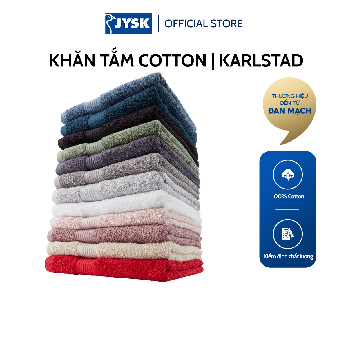 Combo 2 khăn tắm cotton | JYSK Karlstad | 40x60 cm nhiều màu
