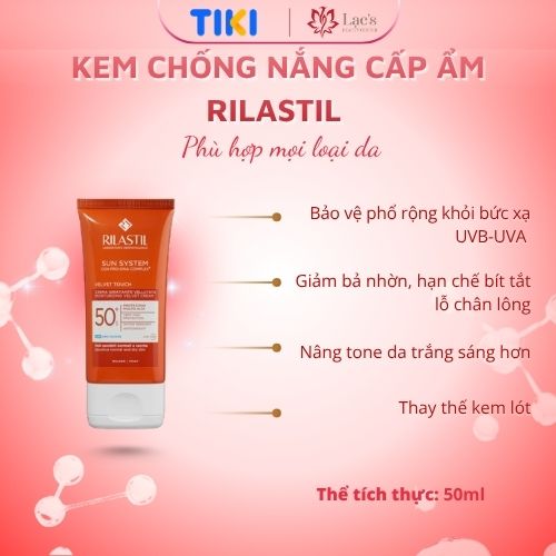 Kem chống nắng cấp ẩm Rilastil Sun System Velvet Touch Moisturizing Velvet Cream SPF 50+ 50ml