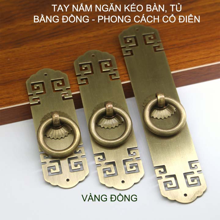 01 Núm tay nắm ngăn kéo bàn, tủ, cửa đa năng bằng hợp kim đồng đặc phong cách cổ điển, mẫu S5