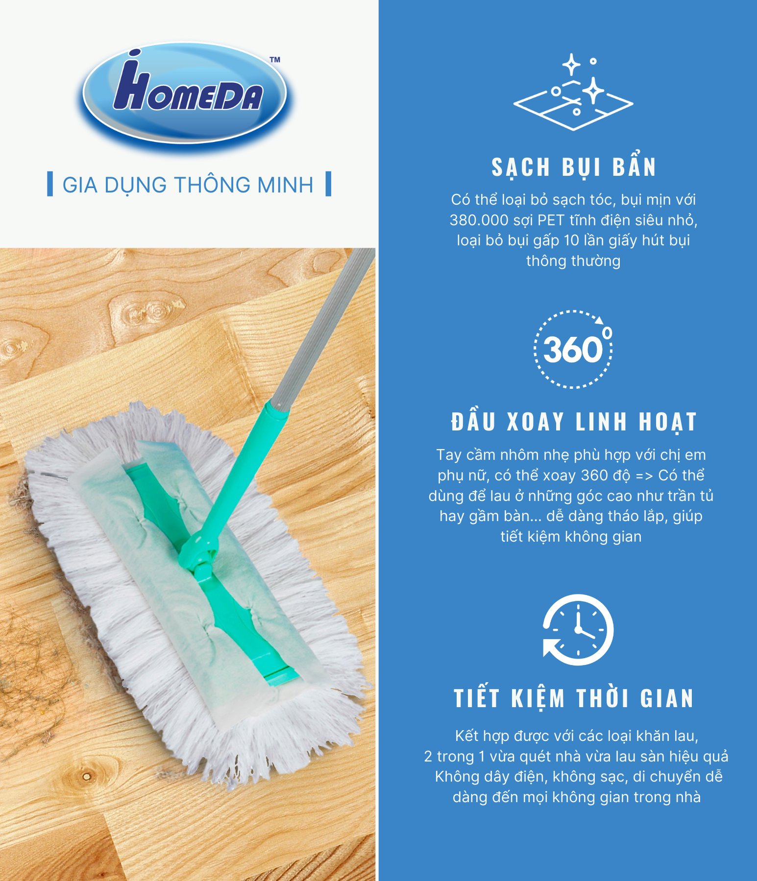 Bông lau nhung dài tĩnh điện iHomeDa ( 6 bông lau/hộp ) - iHomeda filaments fiber wipes/ wipes for static dry cleaning floor cleaning multi - surfaces solution ( 6 cloths/box)