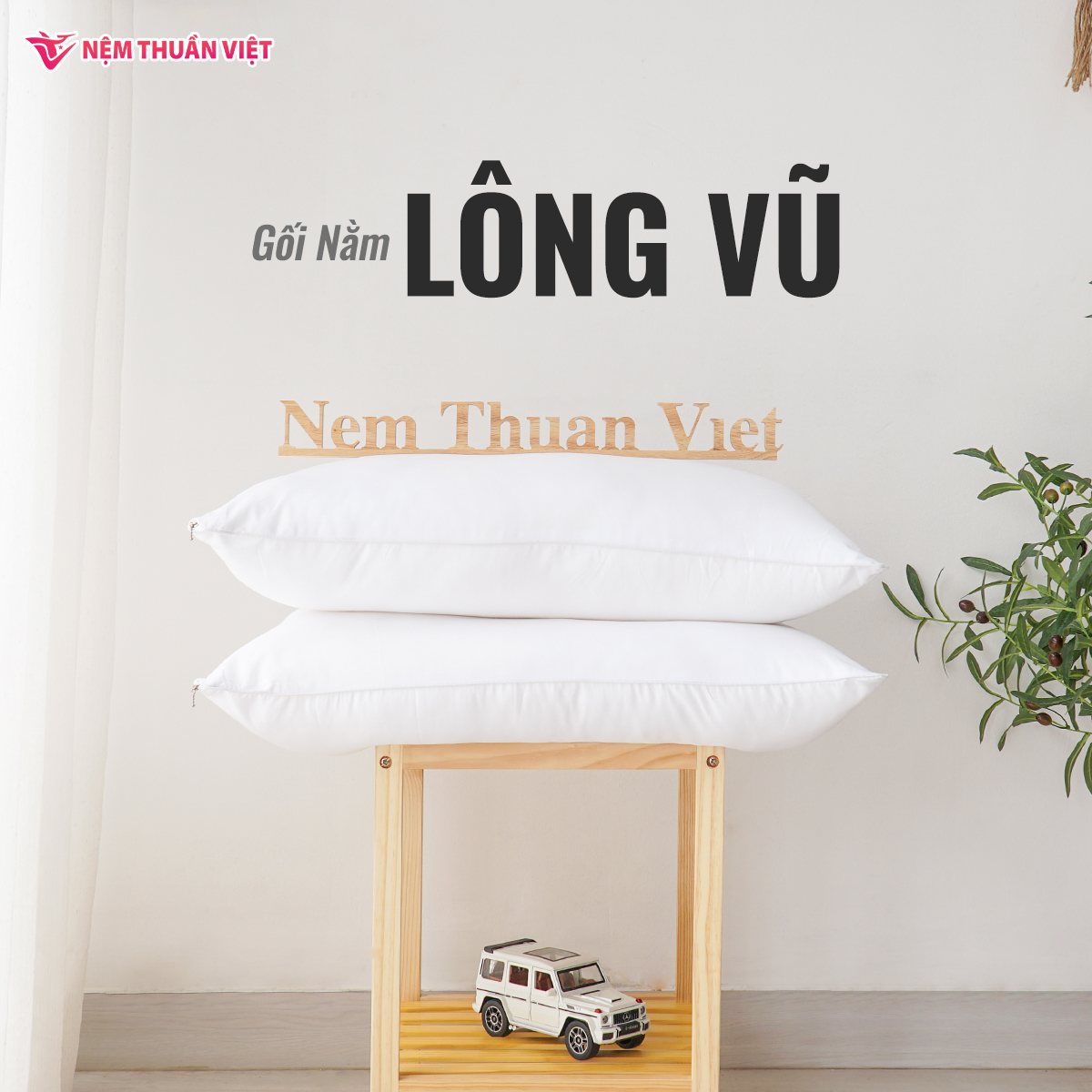 Gối Nằm Lông Vũ Thuần Việt Mircrofiber Cao Cấp 100% Cotton Thoáng Mát, Mềm Mịn, Có Khả Năng Thấm Hút Mồ Hôi Tốt