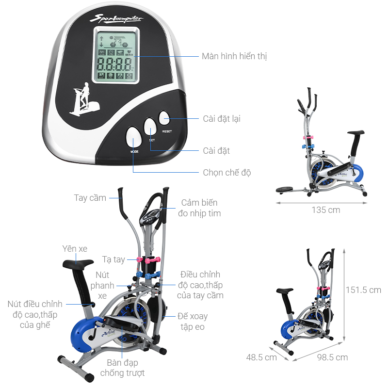 Xe đạp tập thể dục  AirBike Sport MO 2085 -  Có xoay eo - xe đạp tập tại chỗ