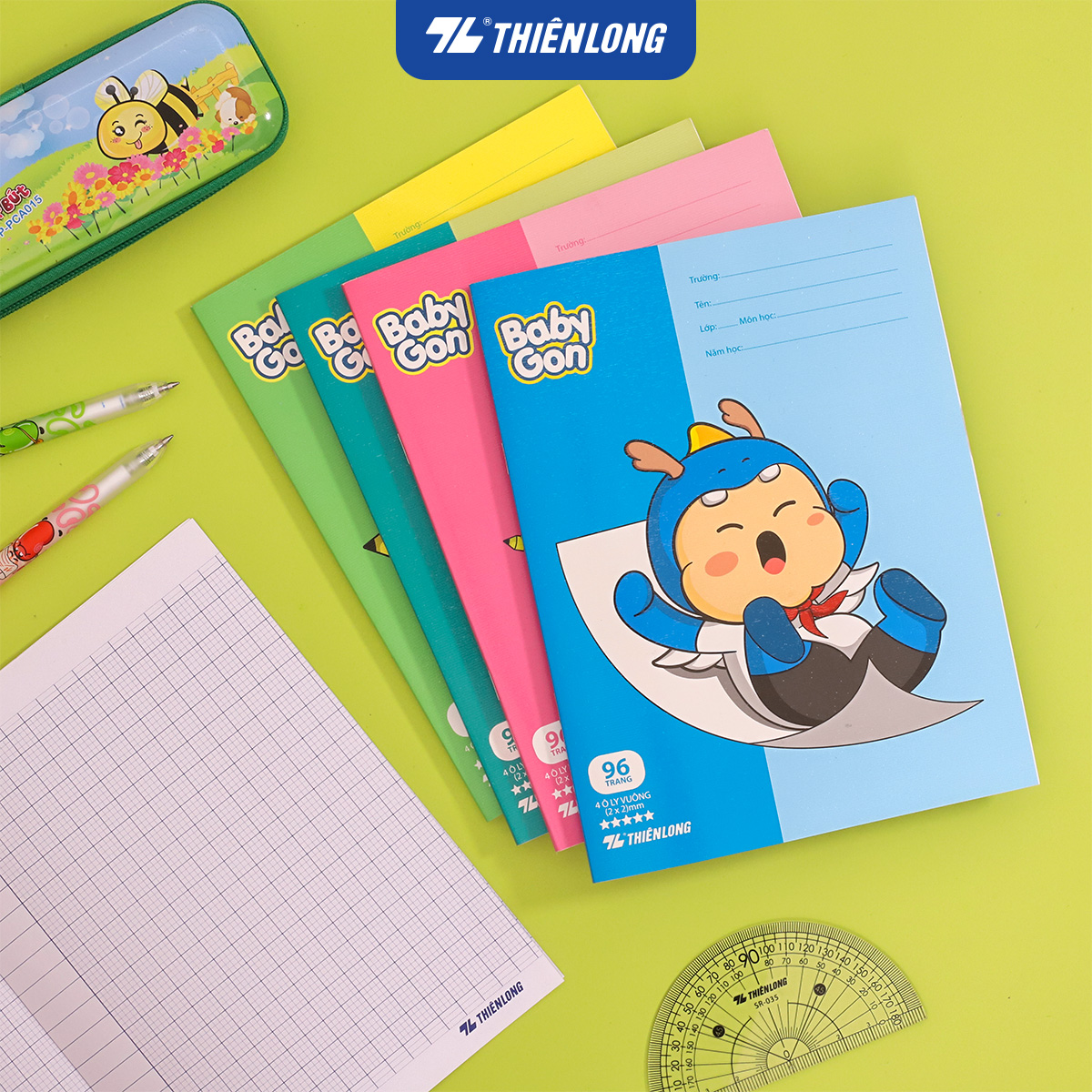 [TẶNG 02 CUỐN] Combo 10 Tập học sinh 96 trang 4 ô ly vuông 2mm 100gsm NB-124 Thiên Long - Mẫu ngẫu nhiên