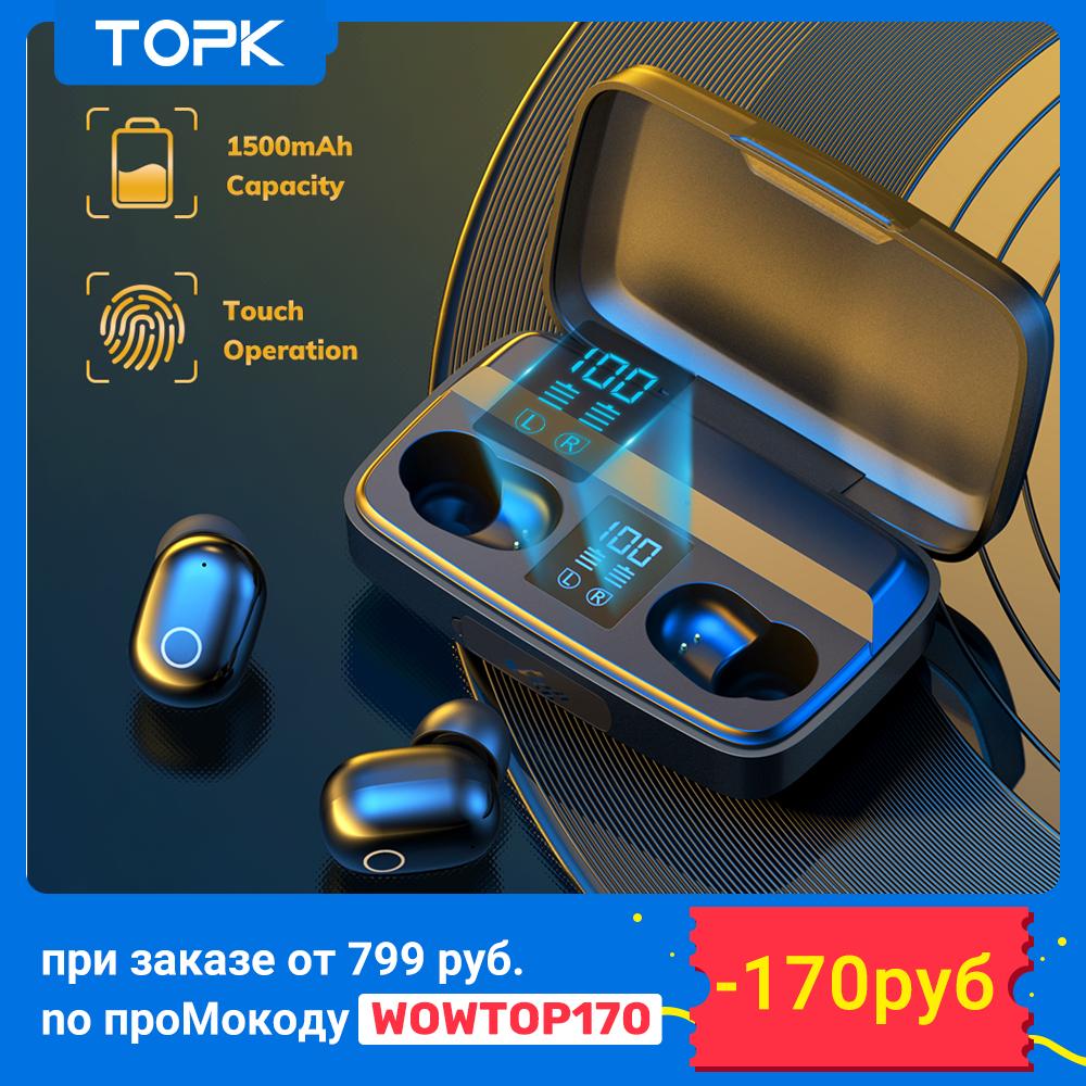 TOPK T10 TWS Bluetooth V5.0 Tai Nghe Không Dây Vân Tay Cảm Ứng Bluetooth 1500MAh Sạc Hộp Tai Nghe Nhét Tai Thể Thao