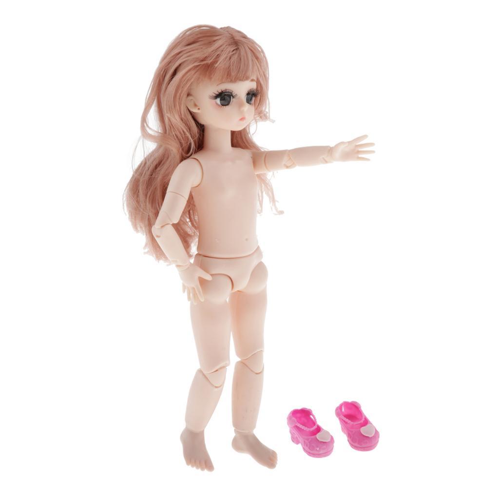21 Jointed Girl DIY Doll Body with Curly Hair 4D Realistic Eyes Light Brown