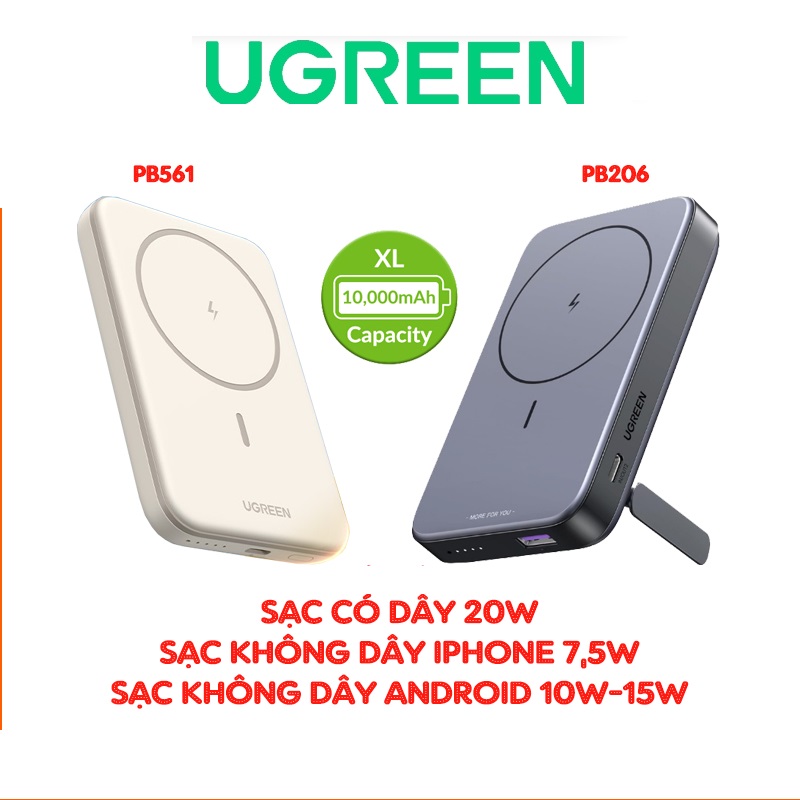 Pin sạc dự phòng hít từ tính Sothing Ugreen PB206 / PB561 10000mAh, công suất max 20w- Hàng chính hãng