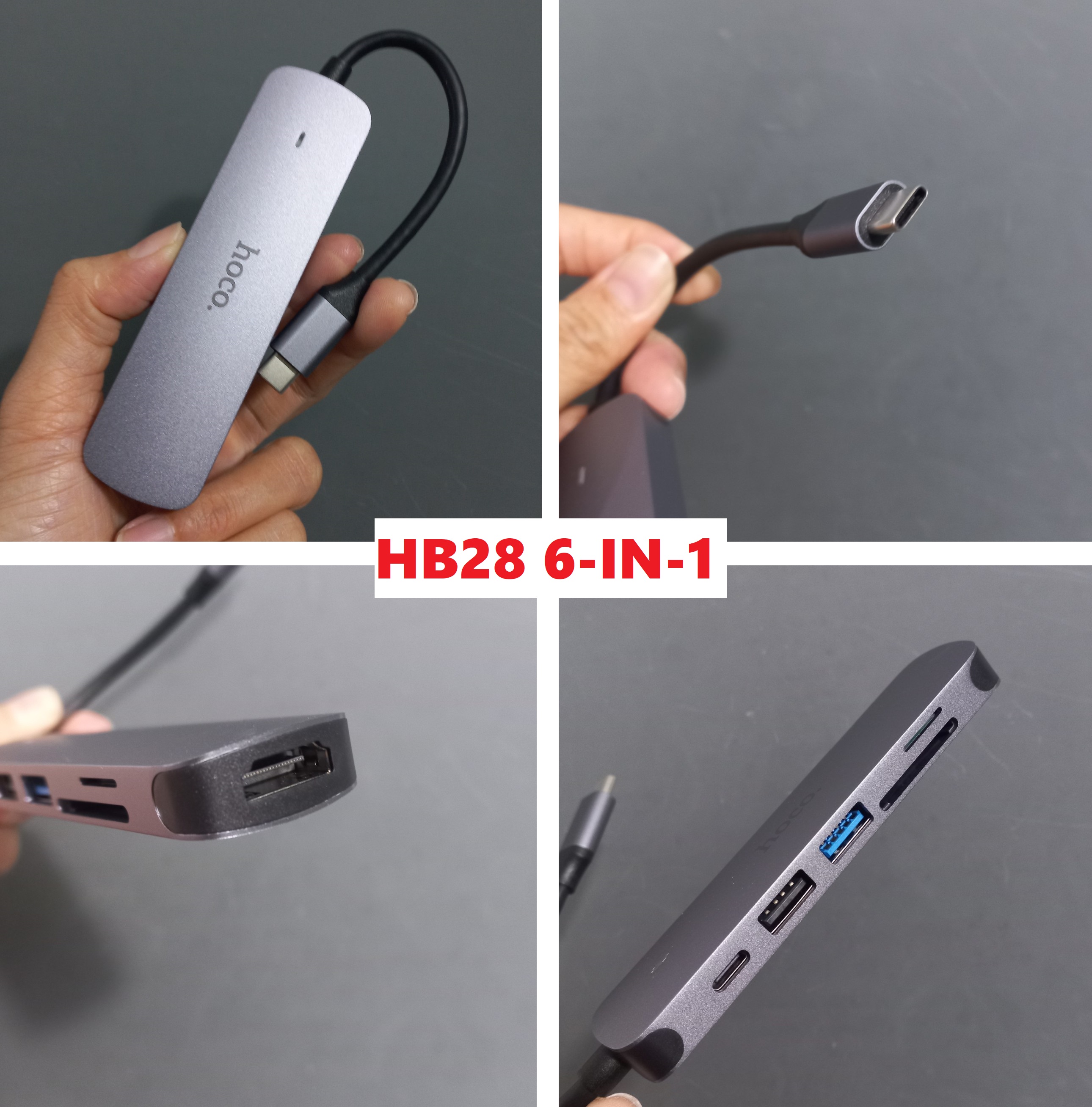 Hub C bộ chia cổng type C đa năng 6 in 1 cho laptop máy tính bảng điện thoại hoco HB28 _ hàng chính hãng