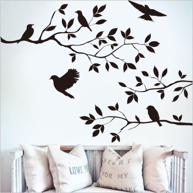 Decal dán tường trang trí - CON CHIM TRÊN CÀNH CÂY MÀU ĐEN
