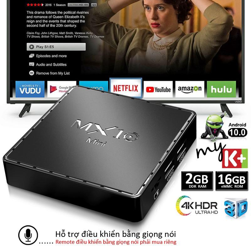 Android TV Box Ram 2G, bộ nhớ 16G, Android 10.0, xem video 4K, hỗ trợ giọng nói, xem nhiều kênh truyền hình MX10MINI