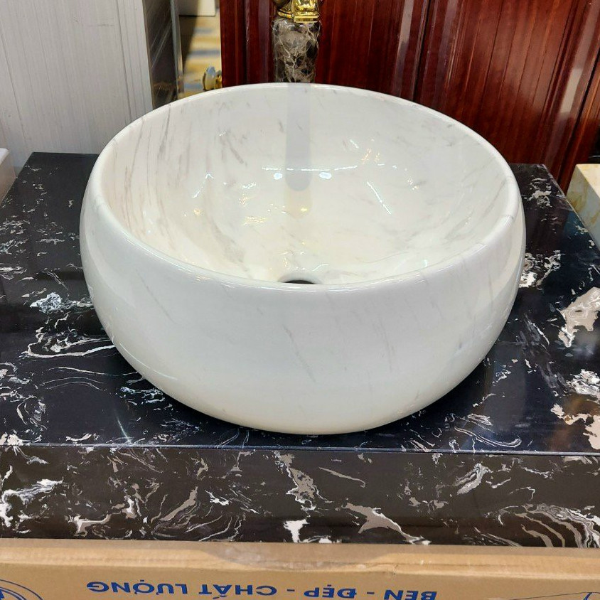 CHẬU LAVABO ĐẶT BÀN HÌNH TRÒN VÂN KHÓI CAO CẤP2