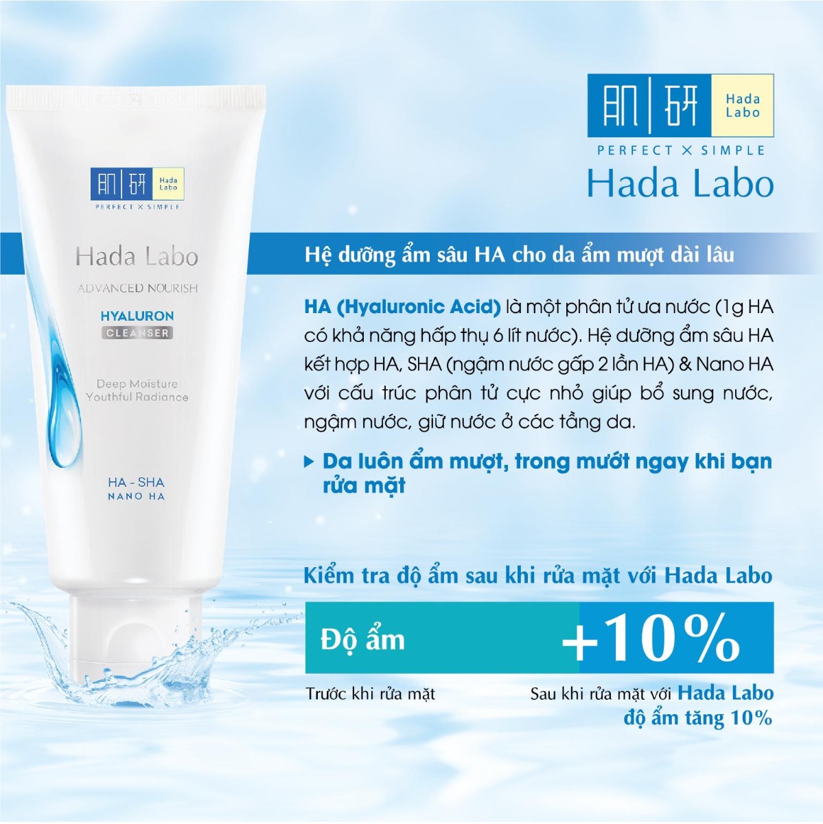 Sữa Rửa Mặt Giữ Ẩm Hada Labo ADVANCED NOURISH Hyaluron Cleanser 80g