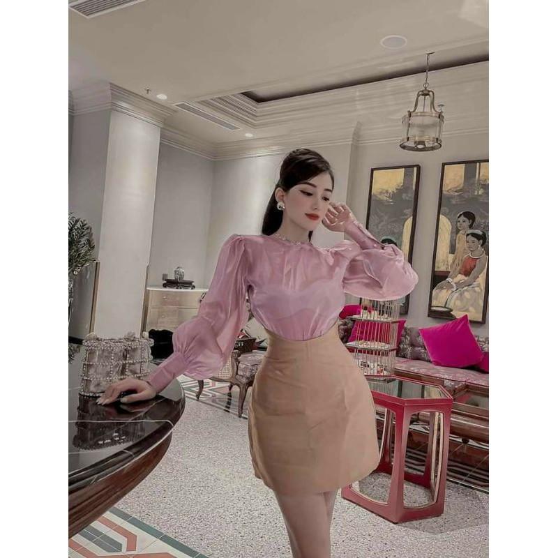 Sét áo tơ nhũ tay phồng chân váy