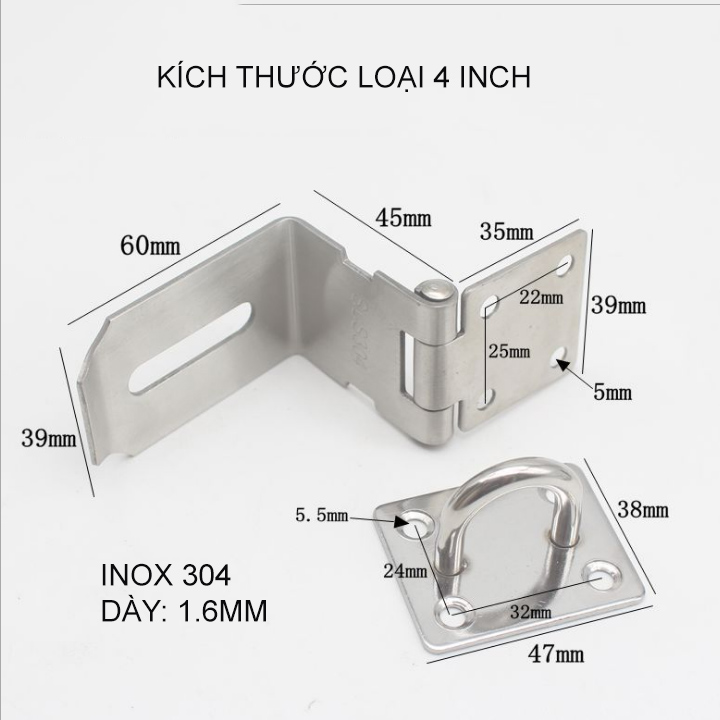 Chốt khóa cửa dạng lật 90 độ, làm bằng inox 304 bền và chắc chắn