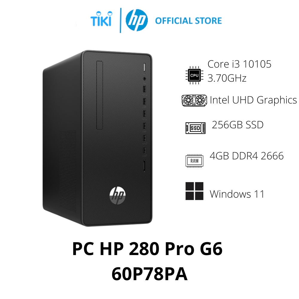 Máy tính để bàn HP 280 Pro G6 MT 60P78PA ( i3-10105/4GB/SSD 256GB/Wifi+BT/Win11 Home) - Hàng Chính Hãng