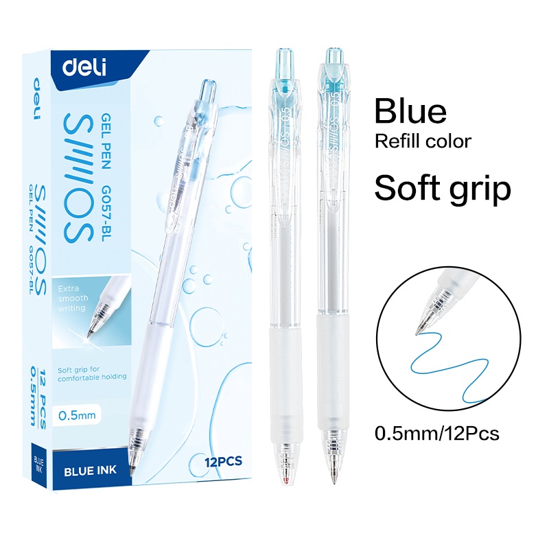 Hộp 12 Bút gel Deli EG057 ngòi 0.5mm - Mực xanh, đen, mực viết trơn tru dùng viết sổ caligraphy
