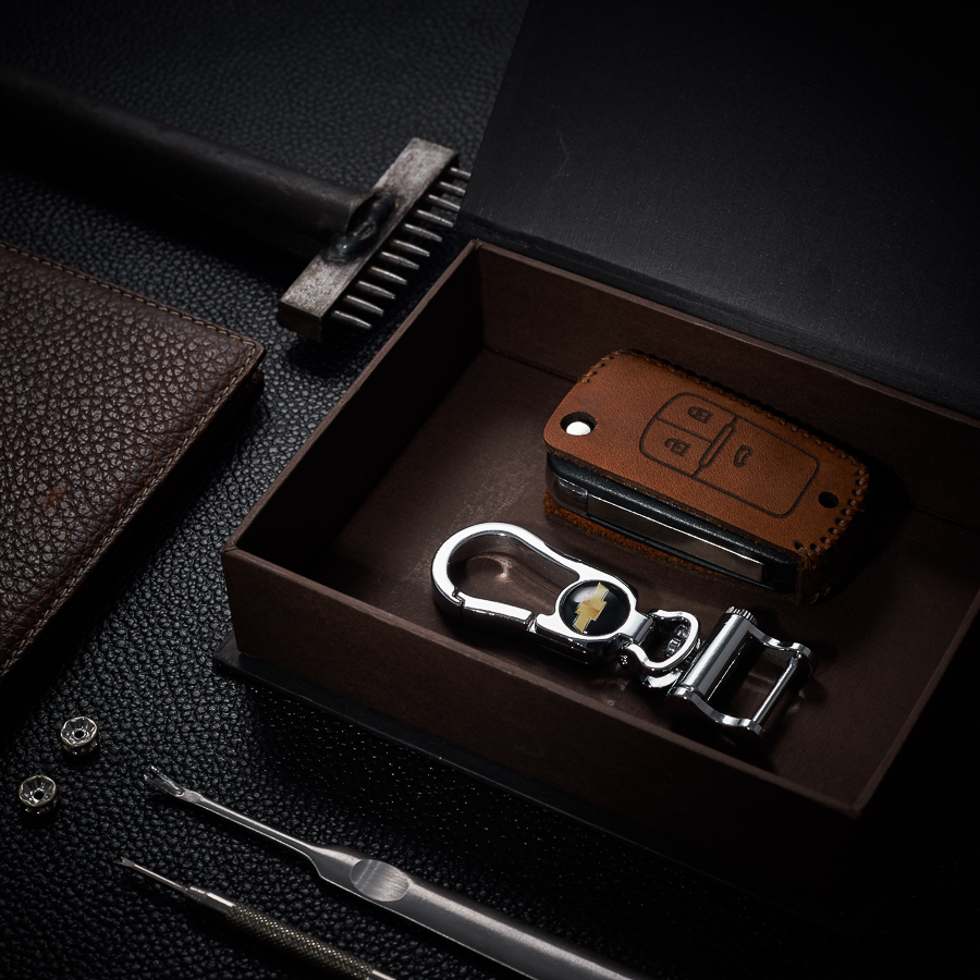 Bao Da Chìa Khóa dành cho Ô Tô Chervrolet Cruze 3 nút da bò sáp dạng hộp