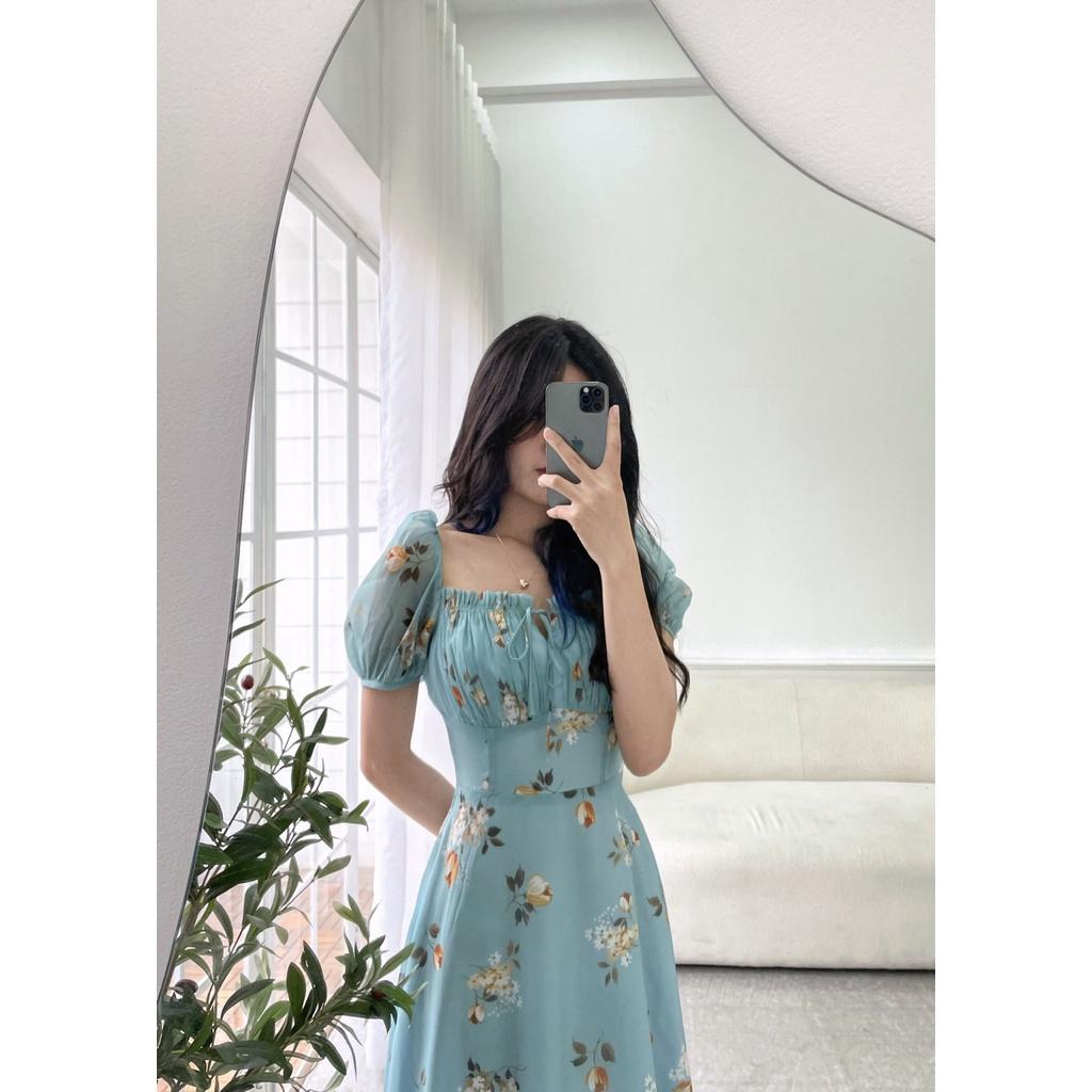 TIELA Đầm váy hoa xanh nhún ngực - Nene Dress