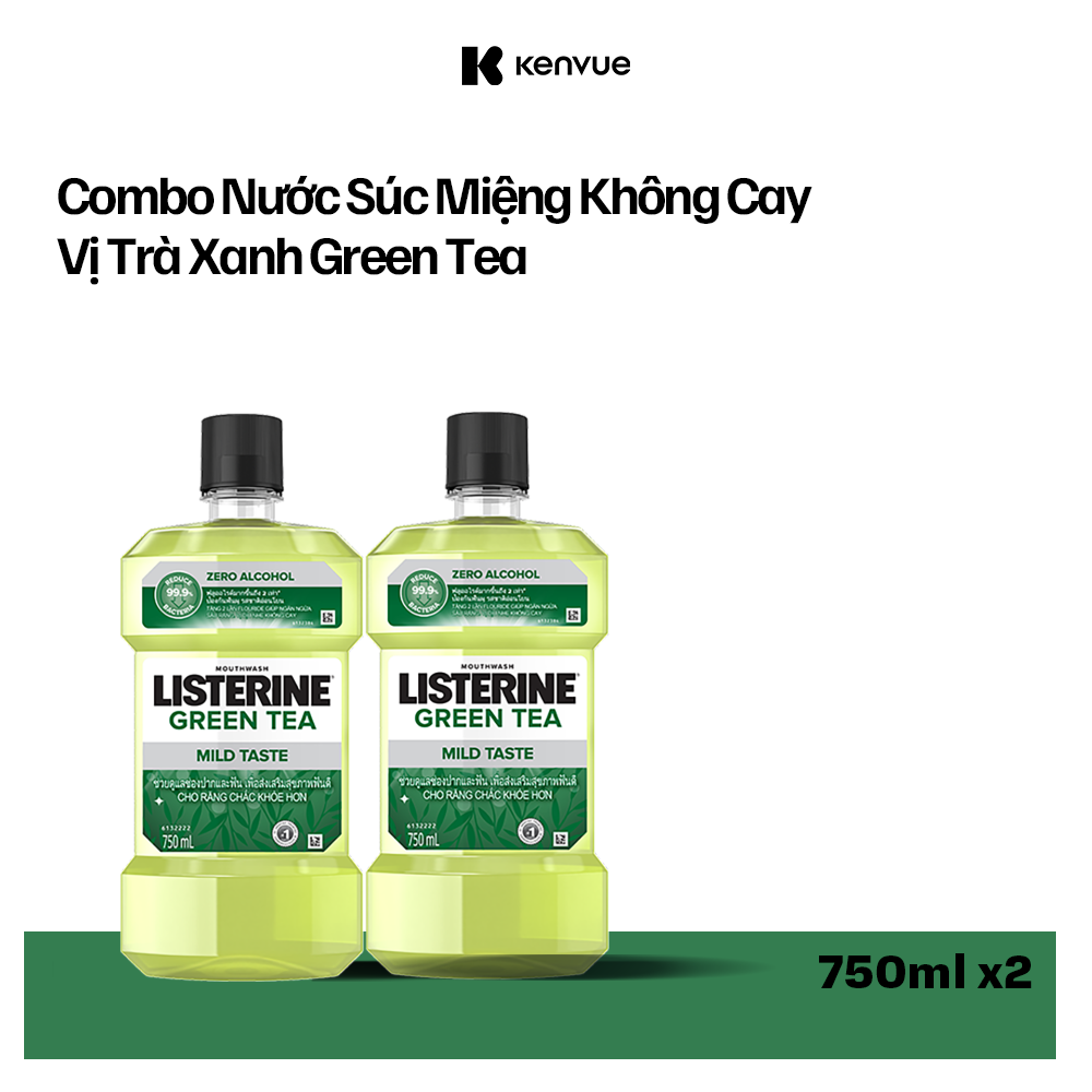 Bộ 2 Nước Súc Miệng Ngừa Sâu Răng Listerine Green Tea Zero Alcohol 750ml/chai