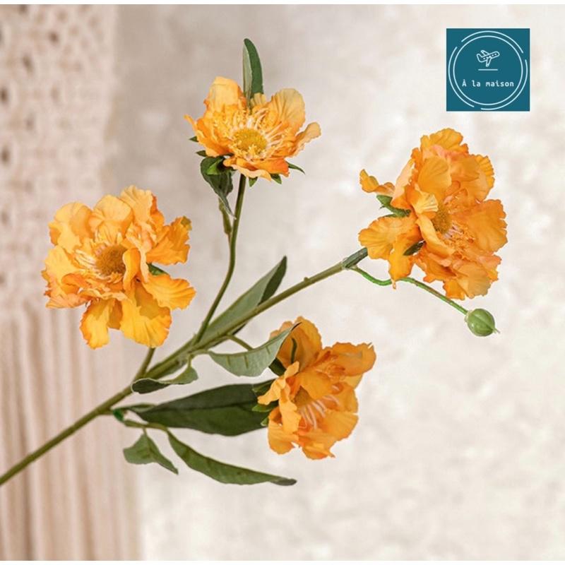 Cành hoa anh túc 52cm phong cách vintage, hoa lụa cao cấp, hoa lụa trang trí