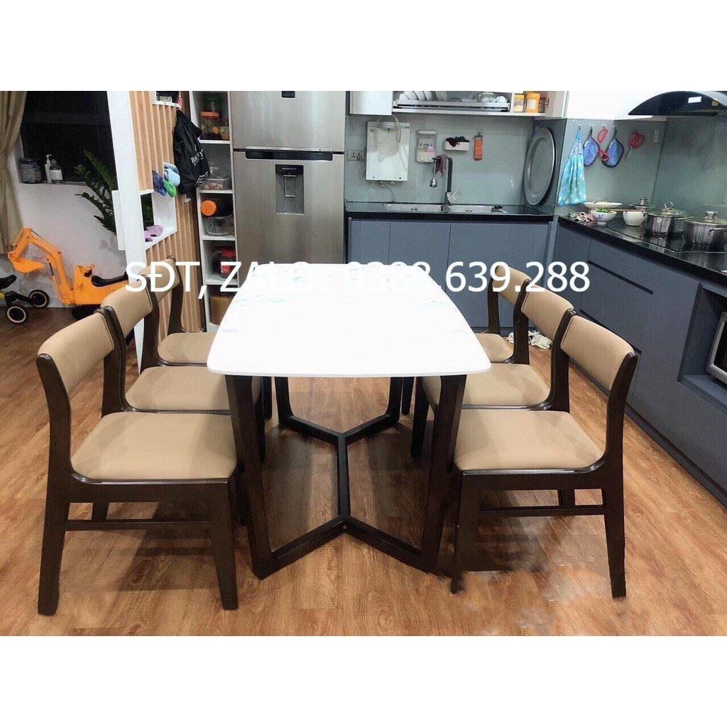 Bộ bàn ăn benla mặt đá màu nâu 1m6 + 6 ghế màu nâu  Thương hiệu Nội Thất Bình Long