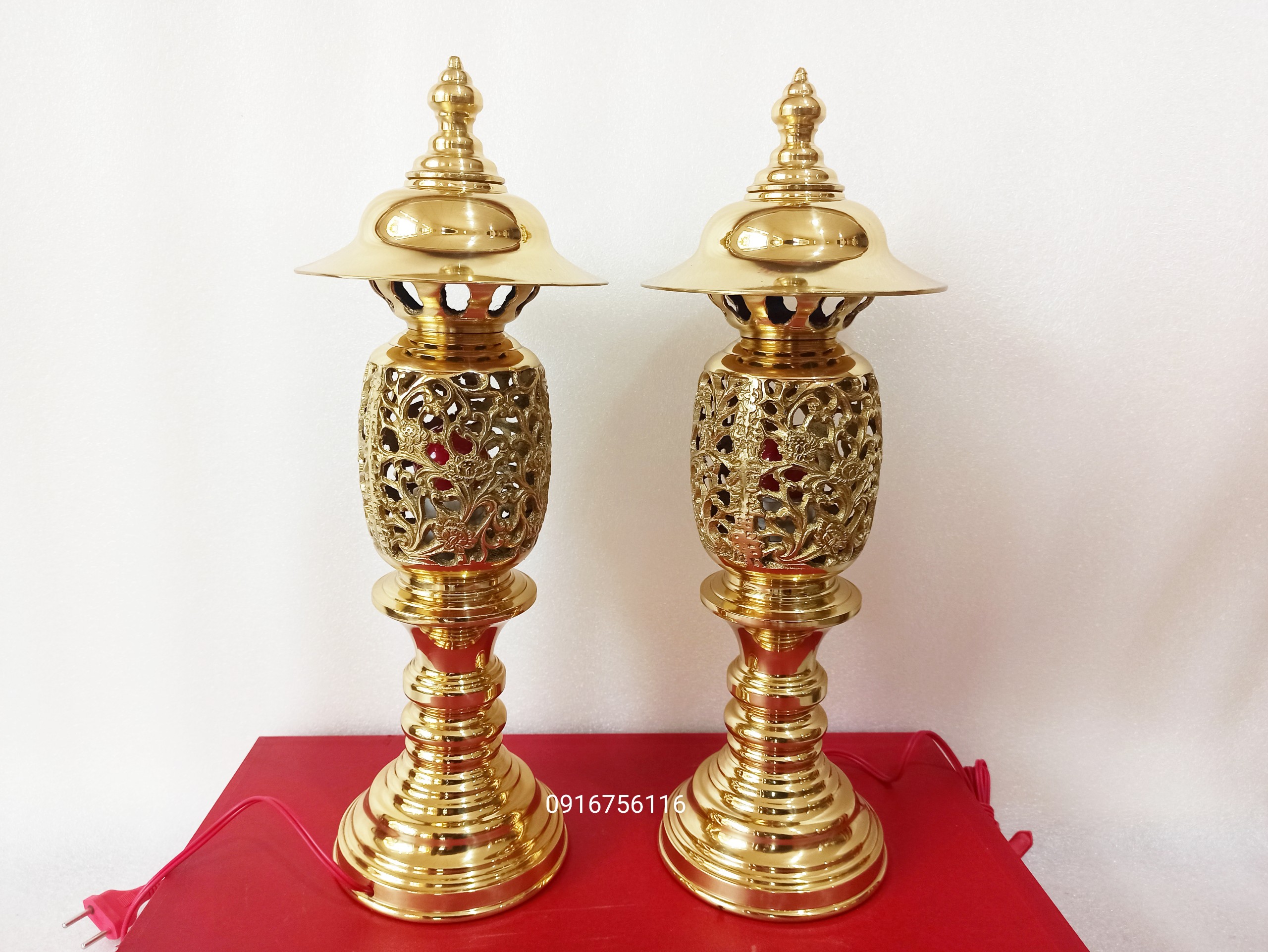 Đèn thờ điện bằng đồng thau cao cấp, đèn thờ phong thủy cỡ lớn, đèn thờ đồng - đồ đồng nguyệt ánh
