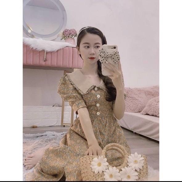 Váy Bầu Hoa Nhí Có Cổ Cúc Thật Cho Bé Bú HD2838 Honey Mommy Đầm Bầu Hè Cộc Tay Đi Làm Đi Chơi Công Sở