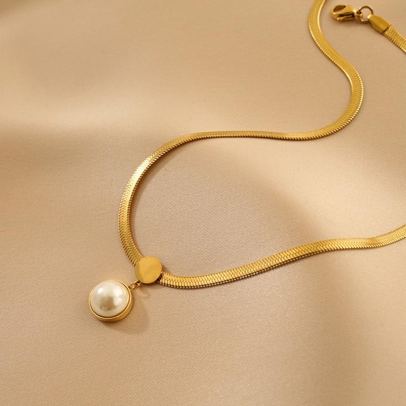 Dây chuyền nữ choker nữ titan mặt tròn hạt trai đẹp Ring House