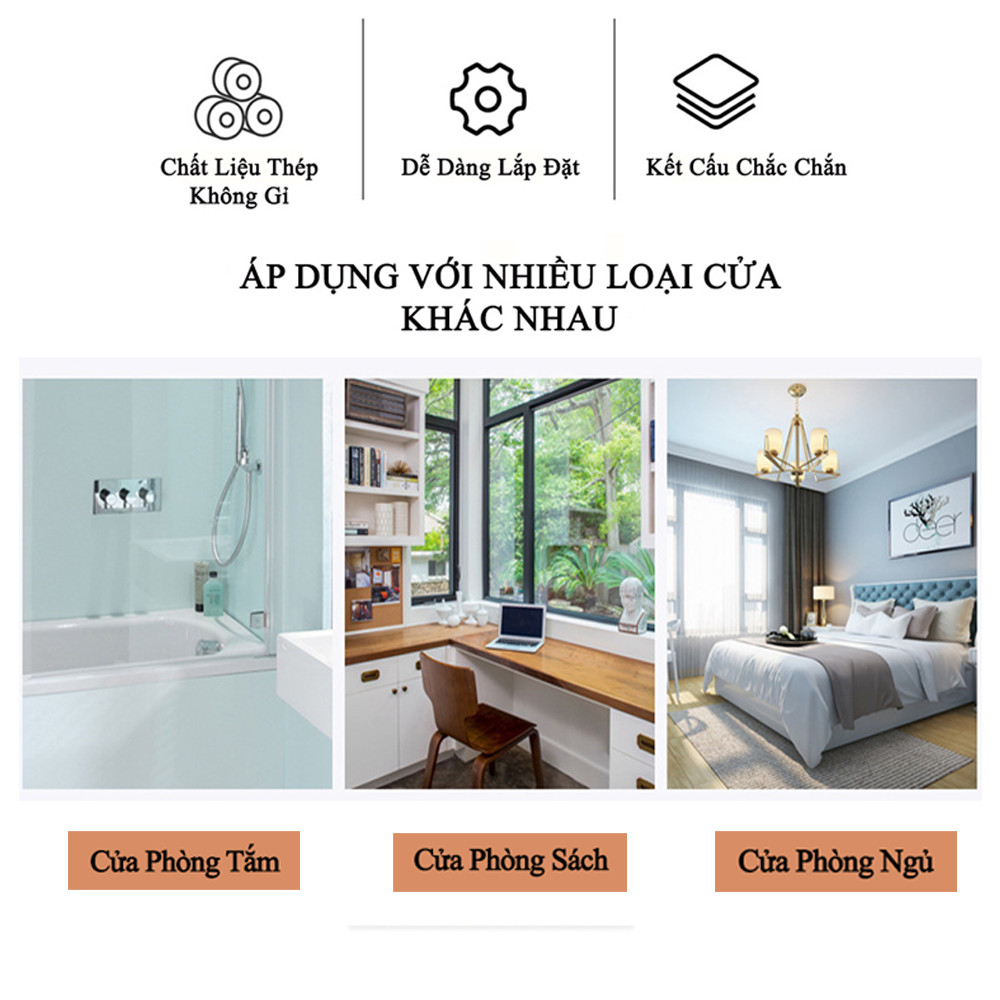 Chốt Khóa Cửa Then Ngang KUNBE Chất Liệu Thép Không Gỉ Có Lỗ Gài Phù Hợp Nhiều Loại Cửa, Tủ