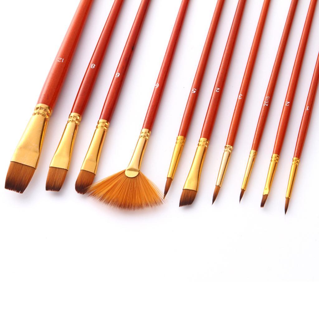 10Sets Watercolor Oil Painting Brush Set Nylon Hair Paint Brushes Supplies