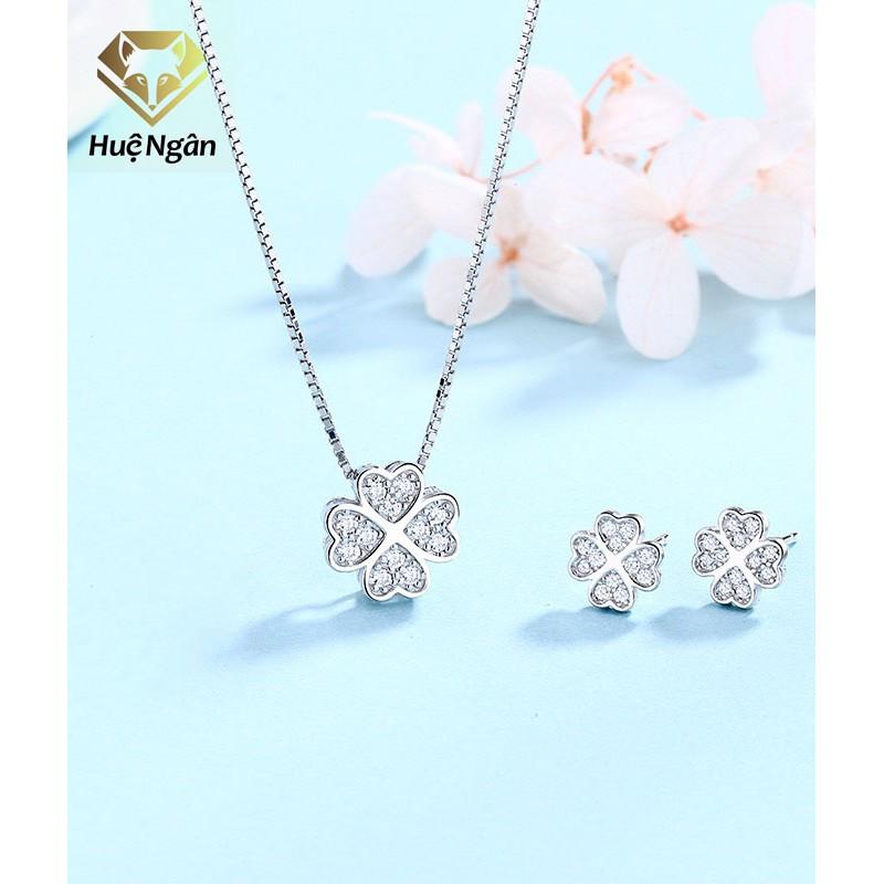 Combo dây chuyền và khuyên tai bạc Ý 925 Huệ Ngân - Cỏ bốn lá may mắn PP1504-RYE140726