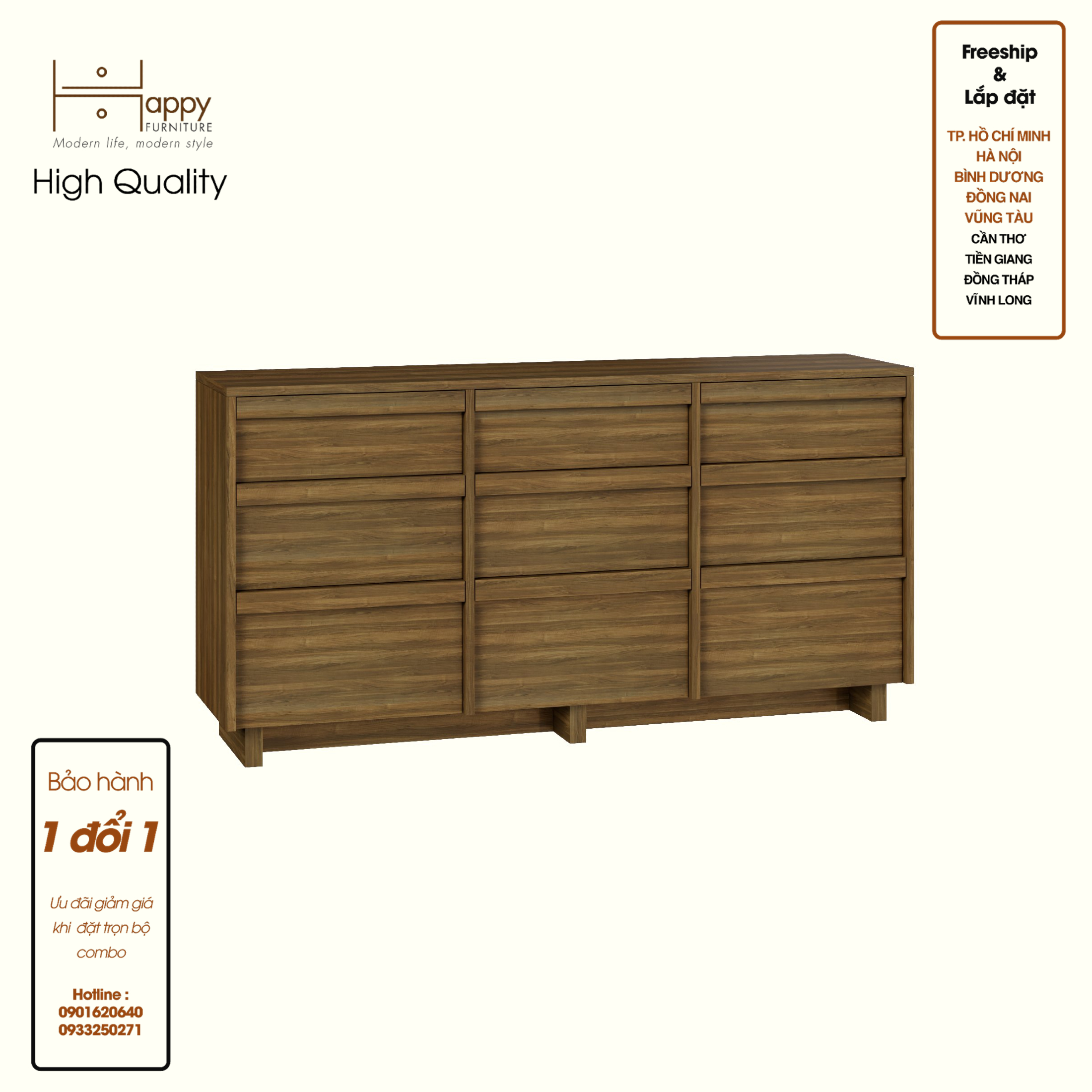 [Happy Home Furniture] MAVIS, Tủ đựng đồ 9 ngăn kéo , 140cm x 35cm x 72cm ( DxRxC), THK_146