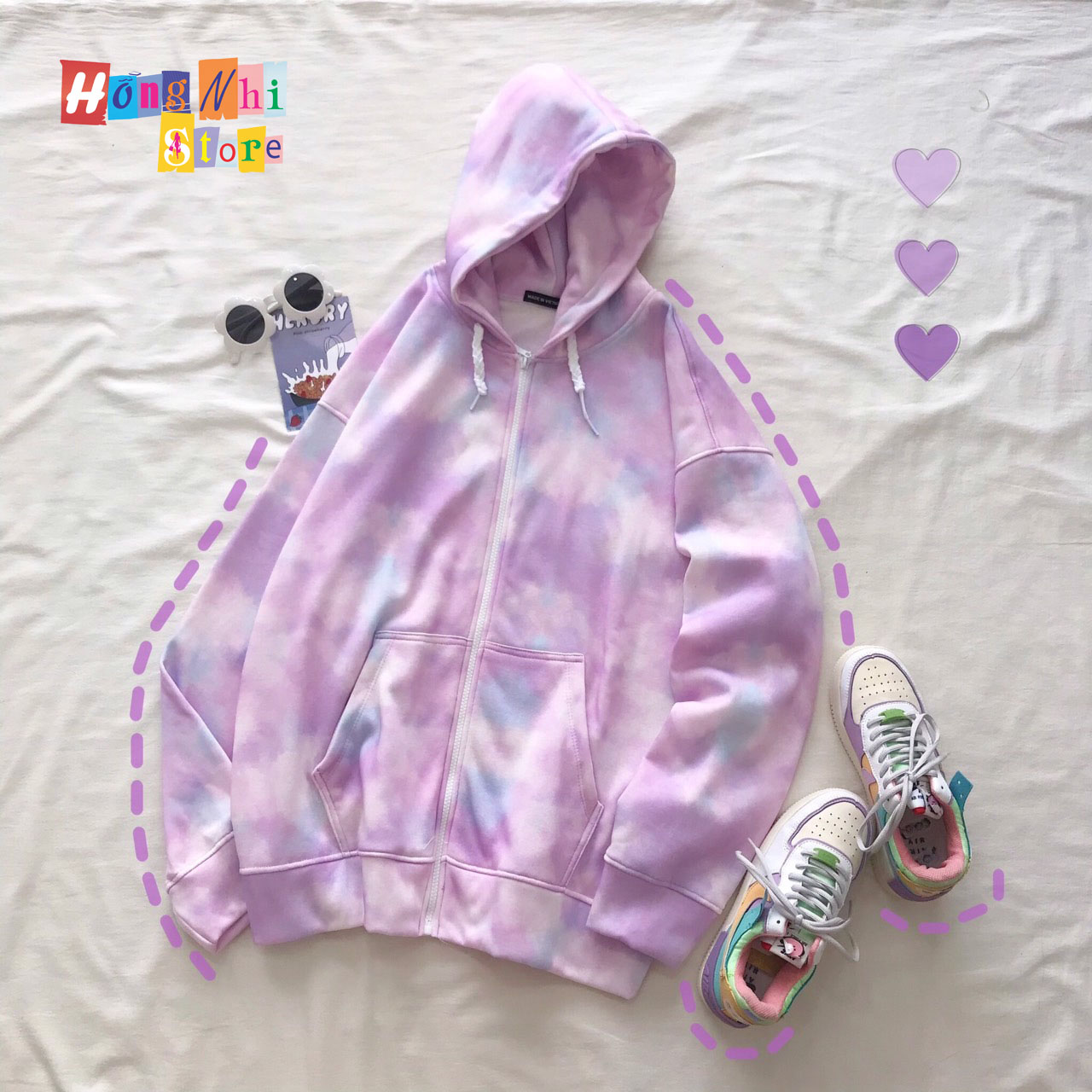 Áo Khoác Hoodie Zip 3D Oversize Ulzzang Unisex Loang Màu Tím Dáng Rộng - MM