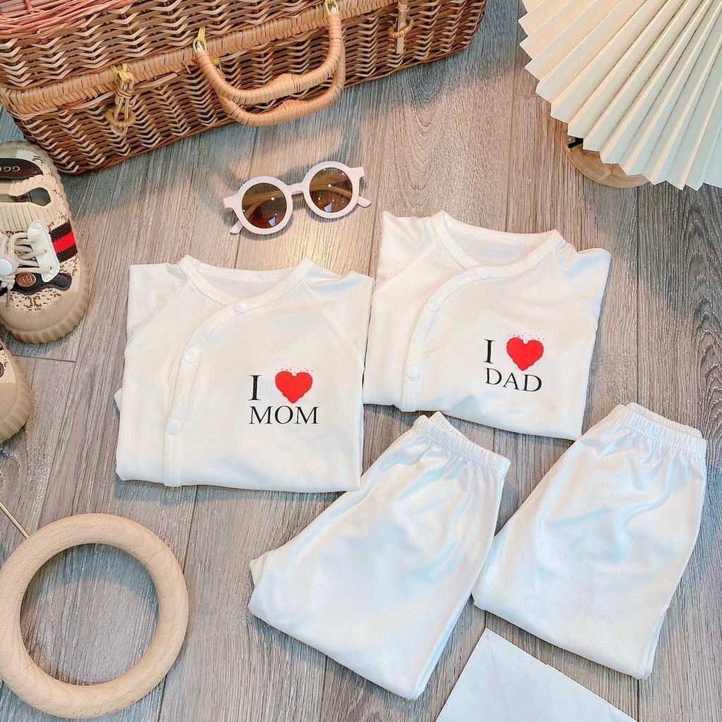 Bộ dài tay khuy lệch Mom Dad cho bé sơ sinh 3-8kg, vải cotton mềm mịn thoáng - BO84