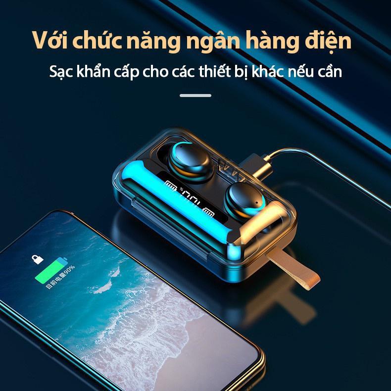 Tai nghe Bluetooth không dây 5.0 AMOI F9 PRO nút cảm biến vân tay chống nước kèm sạc 2.000mAh - MINPRO